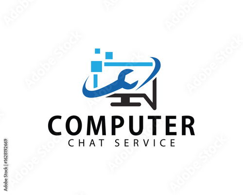 computer service logo creative chat solution digital technology connect network