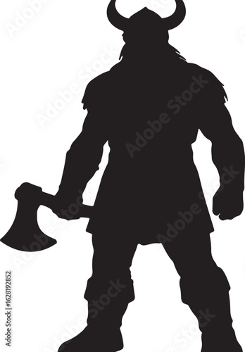 Viking Warrior with Axe Silhouette Vector – Norse Fighter Outline Illustration