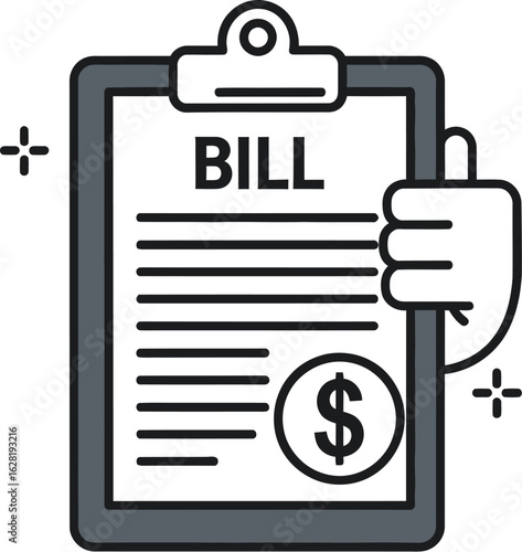 Vector art of bill clipboard icon representing financial transactions, accounting, and expense management for budgeting and reporting purposes