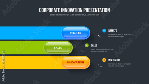 Advertising Solution Three Step Diagram Frame Layout. Digital Portfolio 3 Element Infographic Slideshow Template. Corporate Forecast Presentation Design Vector Illustration.