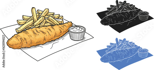 Classic fish and chips meal with tartar sauce and fries