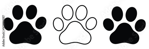 Three black and white paw print icons on a white background animal paw dog paw