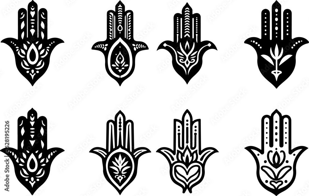 Fototapeta premium Hamsa Hand Symbol Variations vector bundle