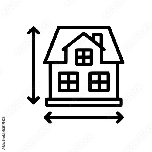 House Dimension Icon with Measurement Arrows
