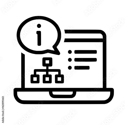 Laptop Showing Information Icon and Flowchart Outline Illustration
