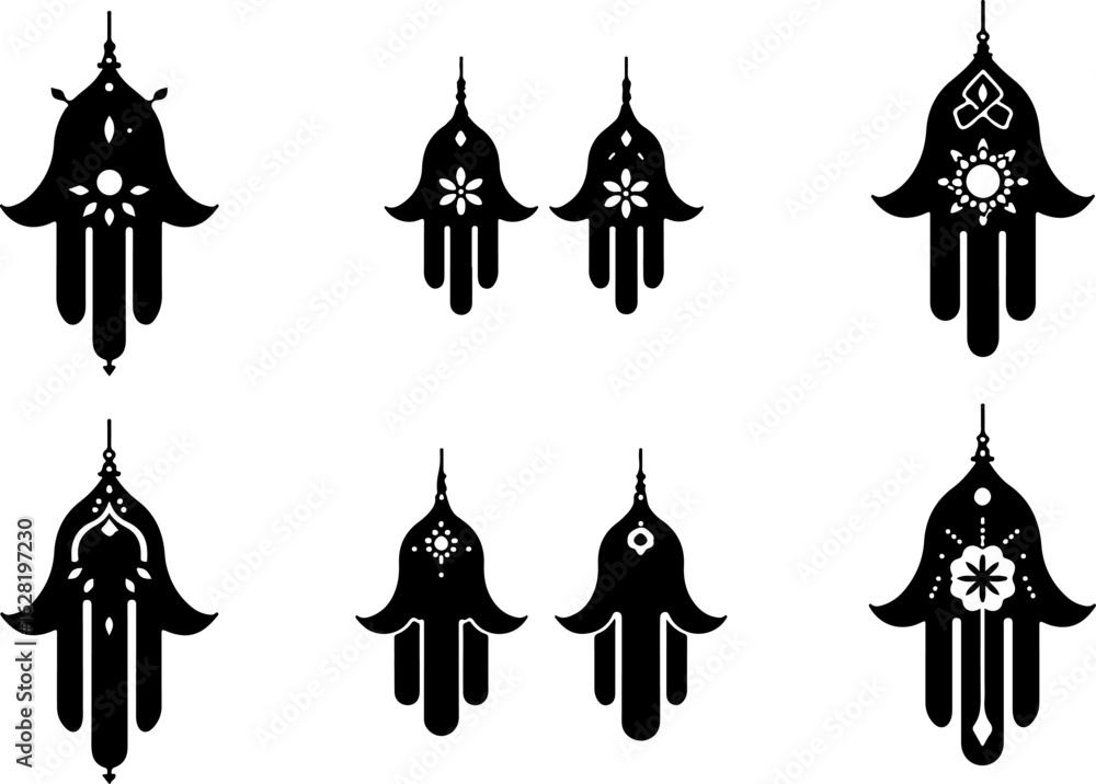 Fototapeta premium Hamsa Hand Symbol Variations vector bundle