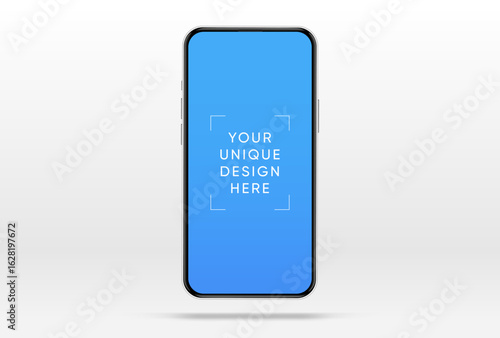 Realistic smartphone mockup. Mobile phone vector with isolated on white background. Device front view. 3D mobile phone with shadow. Realistic, high quality smart phone mockup for ui ux presentation.