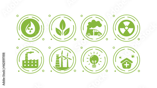 Energy Transition and Decarbonization Vector Icon Set