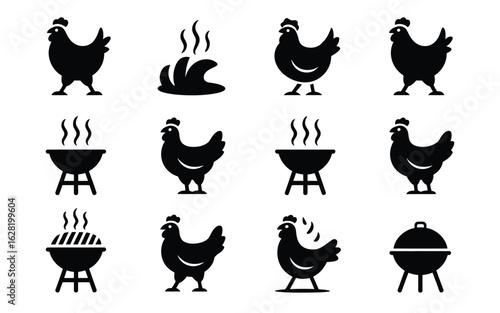 Vector art of collection of chicken and barbecue icons isolated on white background for your design