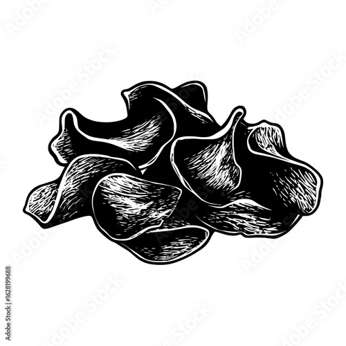 This modern clipart illustration design image features a black silhouette of crispy chips, which are a widely consumed salty snack