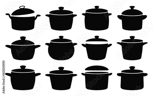Vector art of collection of cooking pot icons isolated on white background for your graphic design needs