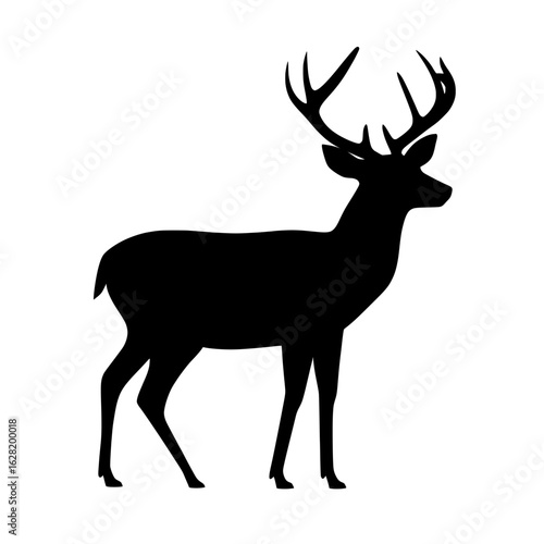 The silhouette of wild deer set against a white background forms a modern sign icon in illustration design