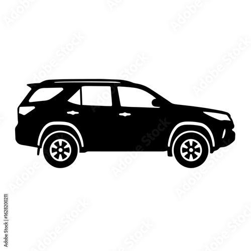 Clean black and white silhouette vector of a fortuner
on white background