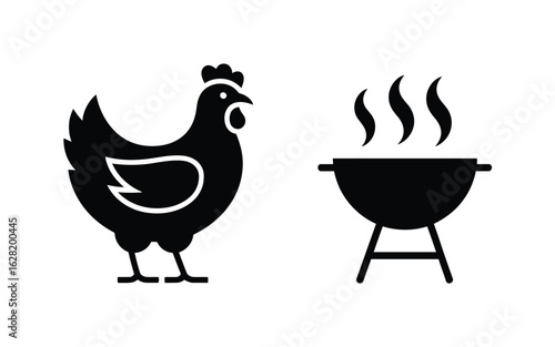 Vector art of chicken and barbecue grill icon isolated on white background for summer party