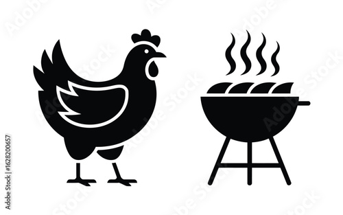 Vector art of chicken and barbecue grill icon isolated on white background for summer party time