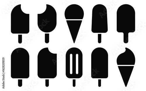 Vector art of collection of various ice cream and popsicles on a stick isolated on white background