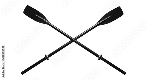 Two Black Canoeing Oars Crossed Over White Background.  vector , silhouette design