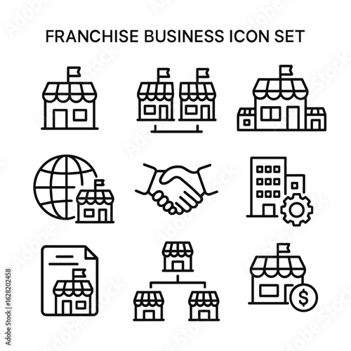 Franchise business vector icon set. Outline symbols. Line design