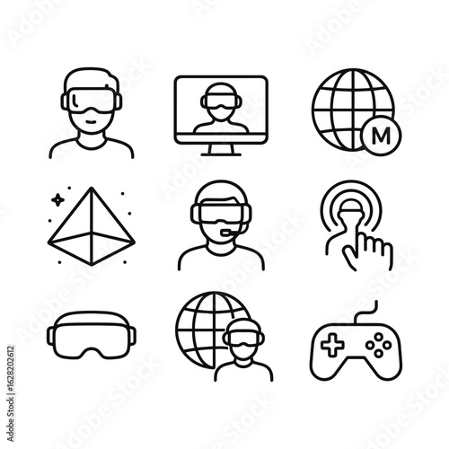 Virtual world metaverse technology vector icons. Outline symbols. Line design