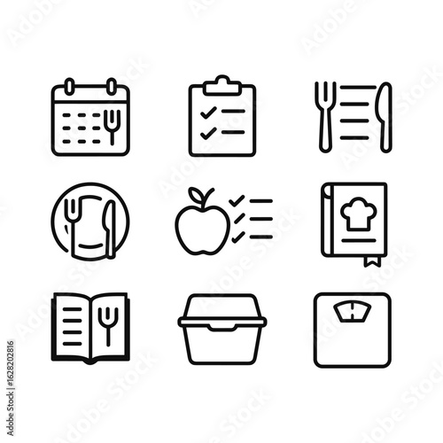 Food planning vector icons collection. Outline symbols. Line design