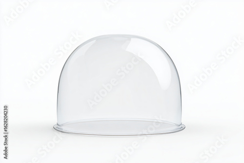 a clear glass dome with a metal base