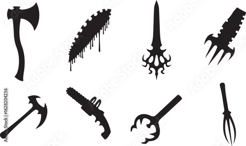 Set of weapon silhouettes, perfect for horror, fantasy, and gaming projects