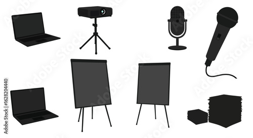 Black Presentation Equipment Set.  vector , silhouette design