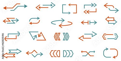 Double reverse arrow. Exchange and repetition symbol, replace icons, transfer or swap signs, linear and silhouetted, UI menu collection, interface navigation. Qualitative vector isolated set