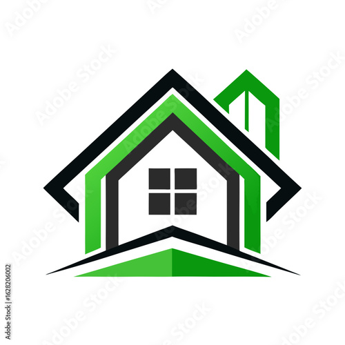 Modern House Logo Design on Black Background. A clean minimalist logo featuring a stylized house graphic