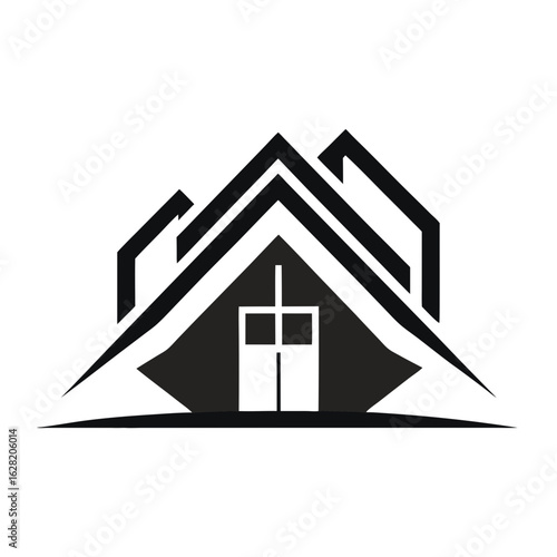 Modern House Logo Design on Black Background. A clean minimalist logo featuring a stylized house graphic