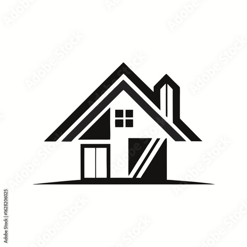 Modern House Logo Design on Black Background. A clean minimalist logo featuring a stylized house graphic