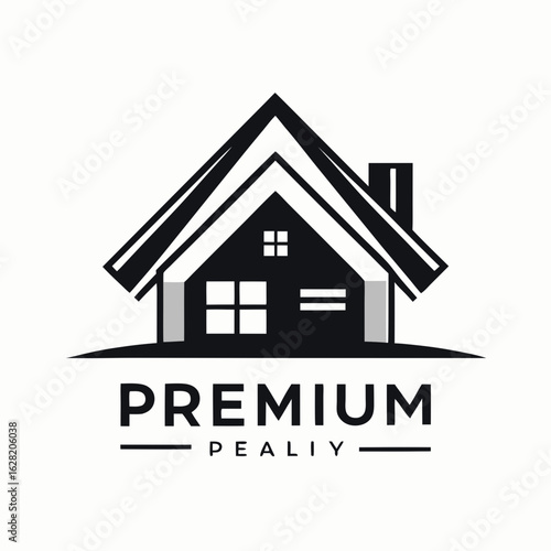 Modern House Logo Design on Black Background. A clean minimalist logo featuring a stylized house graphic