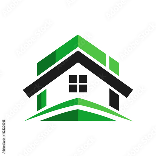 Modern House Logo Design on Black Background. A clean minimalist logo featuring a stylized house graphic