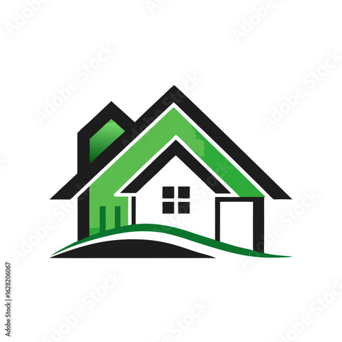 Modern House Logo Design on Black Background. A clean minimalist logo featuring a stylized house graphic