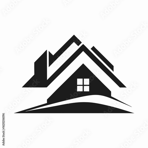 Modern House Logo Design on Black Background. A clean minimalist logo featuring a stylized house graphic