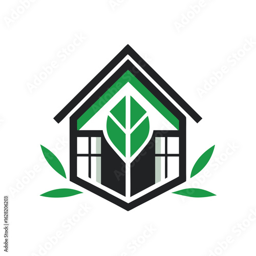 Modern House Logo Design on Black Background. A clean minimalist logo featuring a stylized house graphic