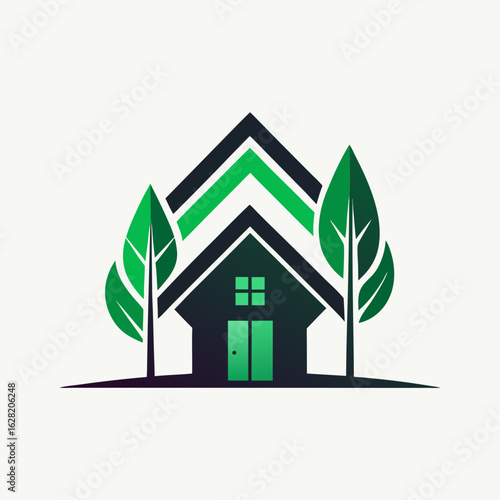 Modern House Logo Design on Black Background. A clean minimalist logo featuring a stylized house graphic