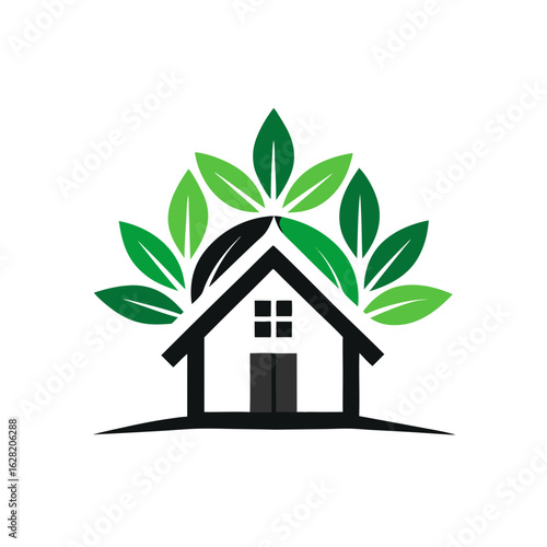 Modern House Logo Design on Black Background. A clean minimalist logo featuring a stylized house graphic