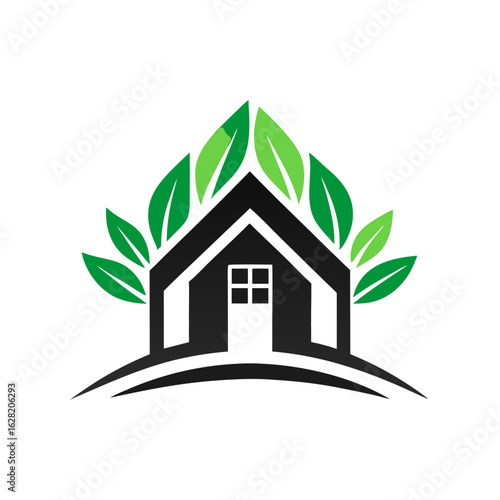 Modern House Logo Design on Black Background. A clean minimalist logo featuring a stylized house graphic