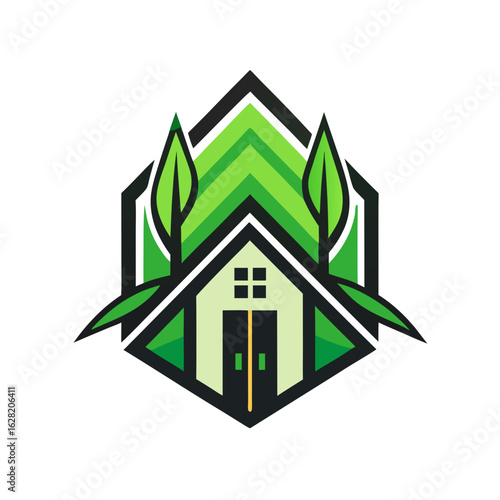 Modern House Logo Design on Black Background. A clean minimalist logo featuring a stylized house graphic