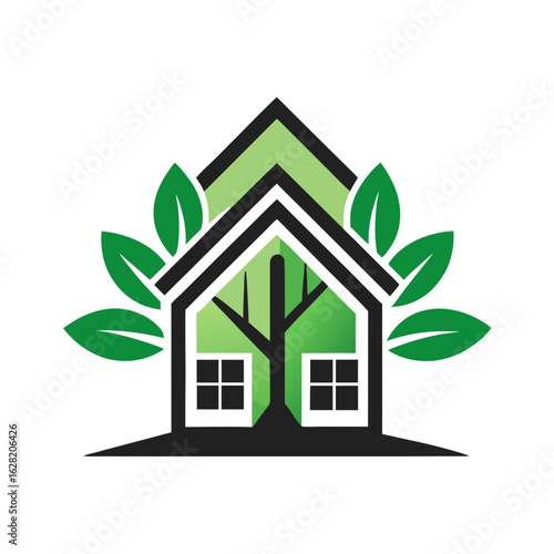 Modern House Logo Design on Black Background. A clean minimalist logo featuring a stylized house graphic