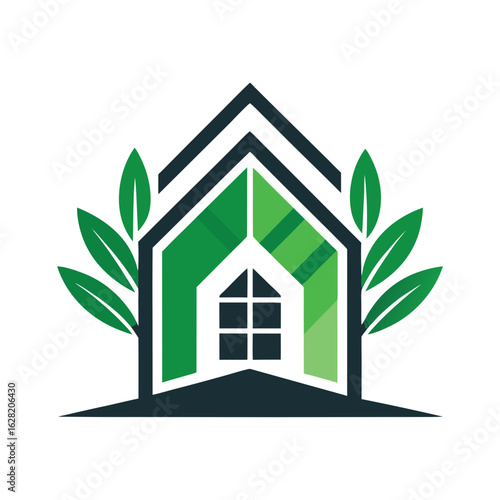 Modern House Logo Design on Black Background. A clean minimalist logo featuring a stylized house graphic