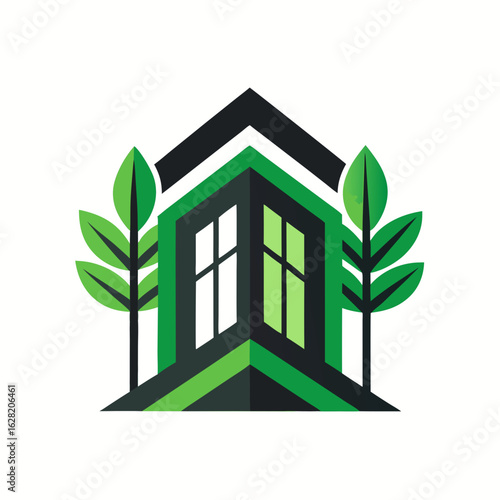 Modern House Logo Design on Black Background. A clean minimalist logo featuring a stylized house graphic
