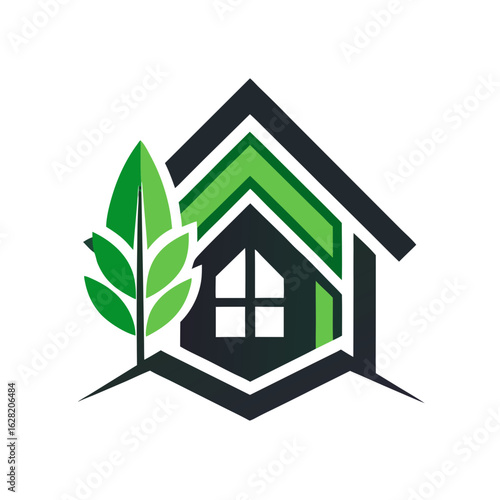 Modern House Logo Design on Black Background. A clean minimalist logo featuring a stylized house graphic