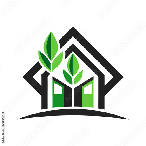 Modern House Logo Design on Black Background. A clean minimalist logo featuring a stylized house graphic
