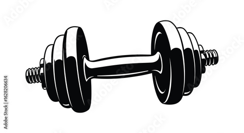 Black and White Dumbbell Illustration for Fitness Exercise and Weightlifting Design.  flat vector , silhouette design
