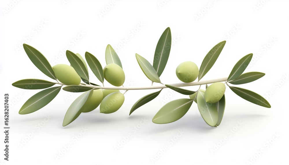 Naklejka premium Green Olive Branch Dipped In Water. The Leaves Are A Vibrant Shade Of Green, Contrasting Beautifully With The Clear Water Surrounding It.