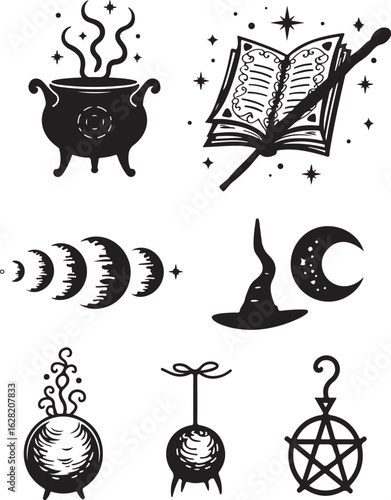 Magical witchy symbols for spellcasting, mystical themes, and fantasy designs