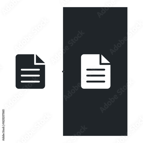Black and white document icon comparison for dark and light modes representing information management and digital data solutions for business