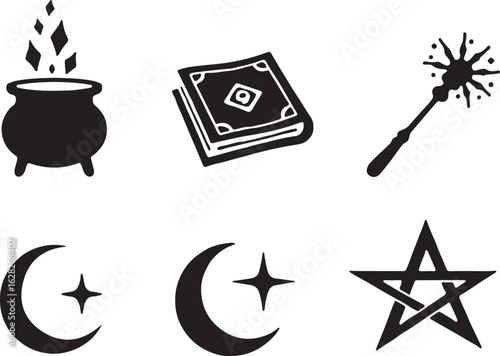 Magical icons for mystical designs, witchcraft, and spiritual projects, perfect for branding